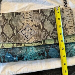 BCBGMaxAzria Green and Blue Snake Print Shoulder Bag